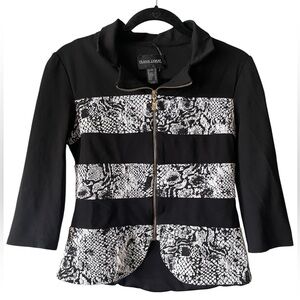 Frank Lyman Design Black and White Zip Jacket with Cropped Sleeves Size 6